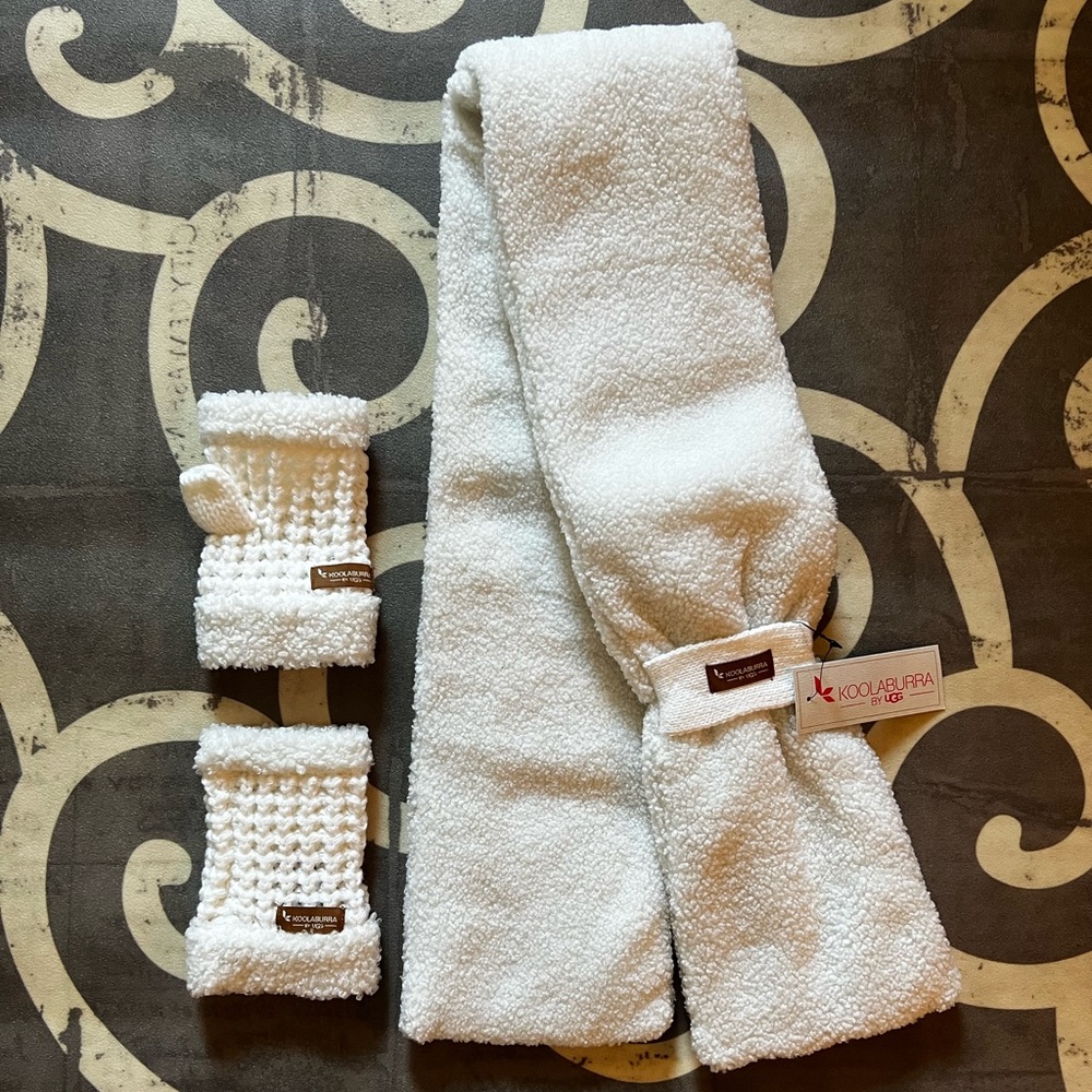 UGG Kookaburra White Scarf & Mittens Set - NWT